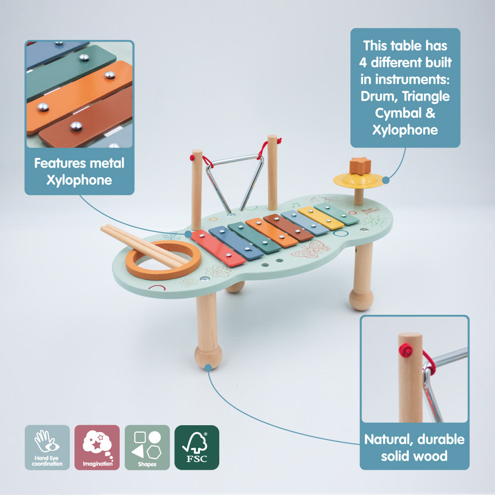 Music table features: FSC certified wood, UK designed, safe for babies 12m+